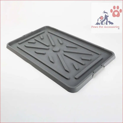 Gray plastic dog potty tray with raised drainage, perfect for potty tray training