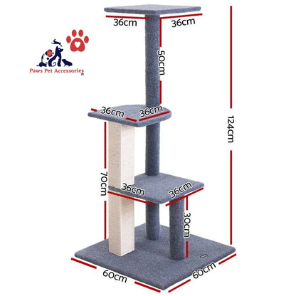 i.Pet Cat Tree 124cm Scratching Post Tower Scratcher Trees Wood Condo Board