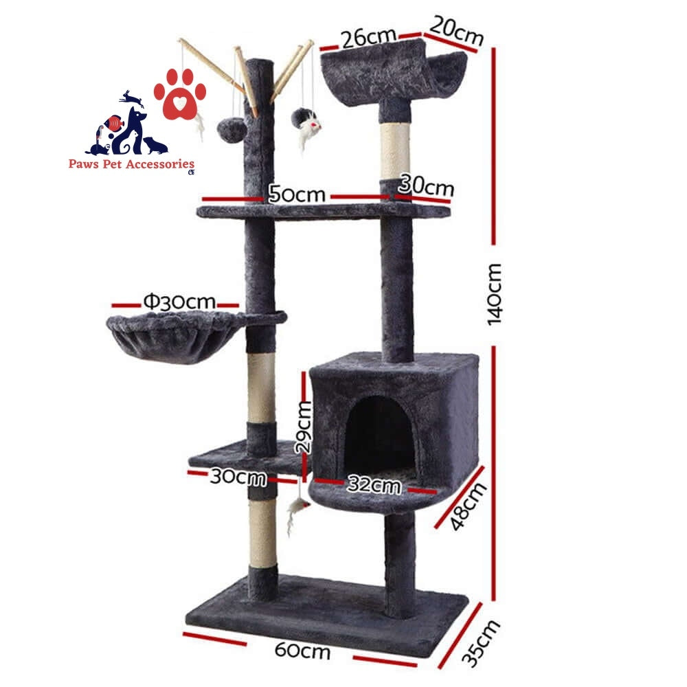 i.Pet Cat Tree 140cm Tower Scratching Post Scratcher Trees Toys Condo Bed Grey