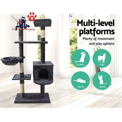 i.Pet Cat Tree 140cm Tower Scratching Post Scratcher Trees Toys Condo Bed Grey