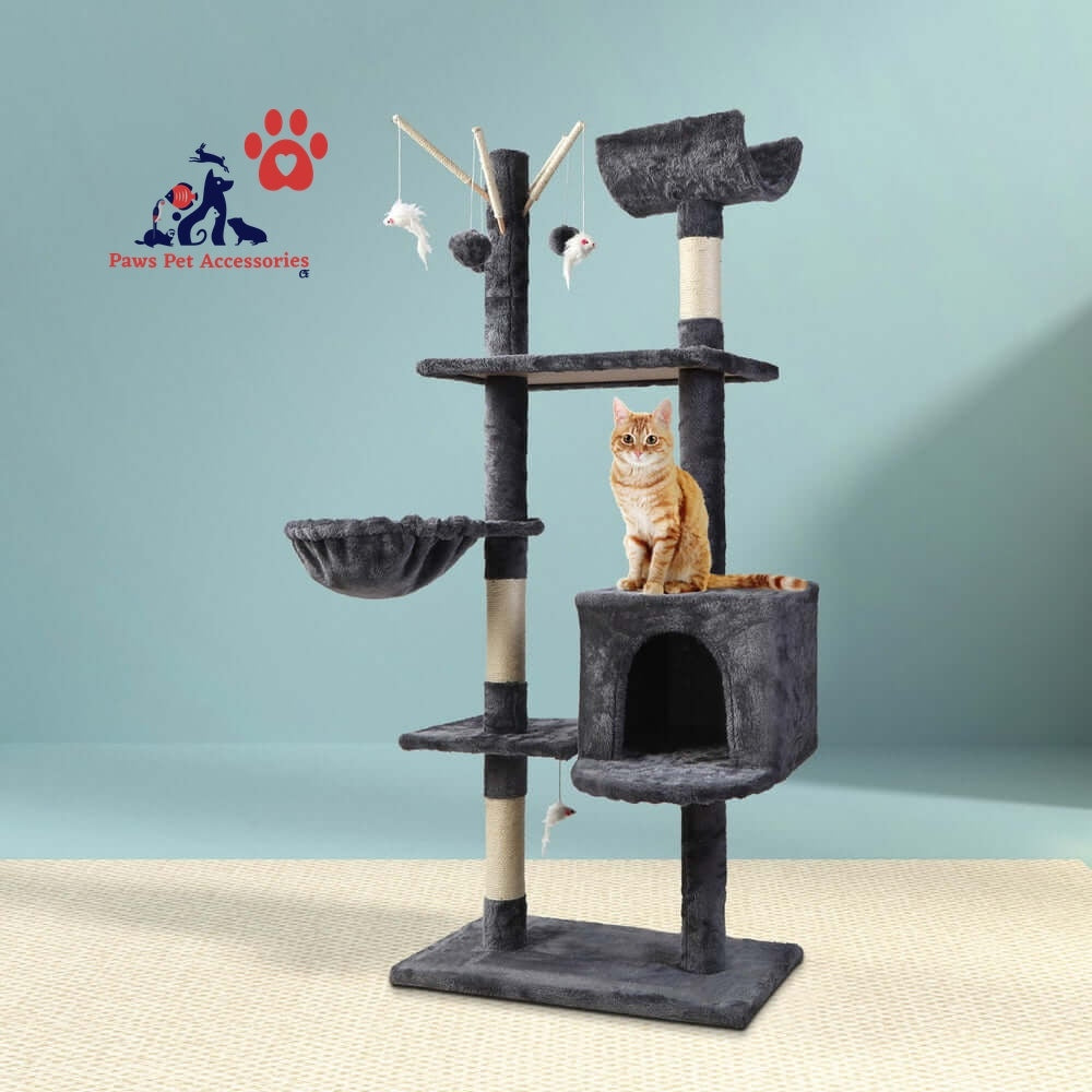 i.Pet Cat Tree 140cm Tower Scratching Post Scratcher Trees Toys Condo Bed Grey