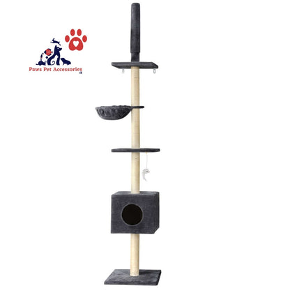 i.Pet Cat Tree 260cm Tower Scratching Post Scratcher Floor to Ceiling Cats Bed Dark Grey