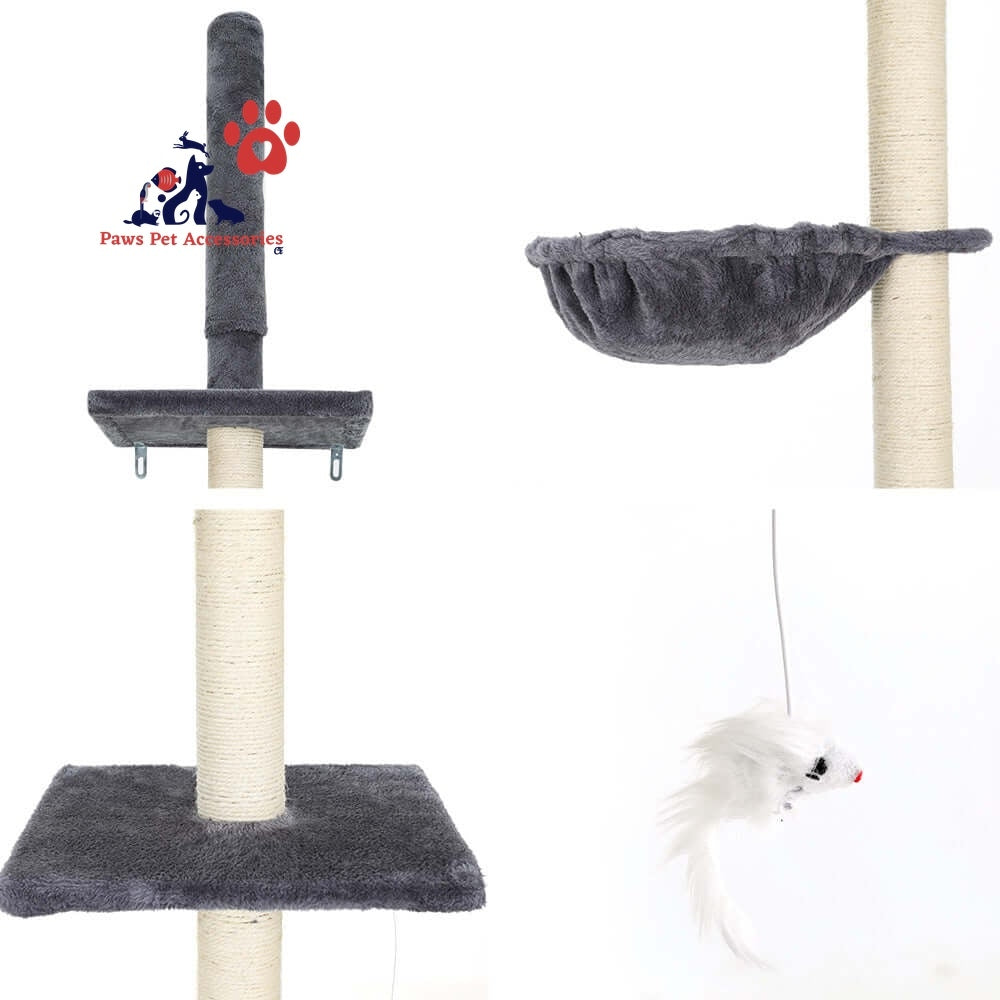 i.Pet Cat Tree 260cm Tower Scratching Post Scratcher Floor to Ceiling Cats Bed Dark Grey