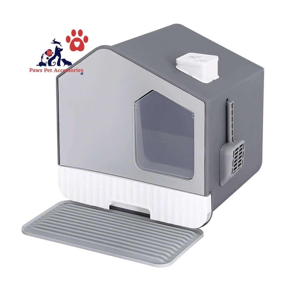 i.Pet Cat Litter Box Large Tray Kitty Toilet Fully Enclosed House Hooded Scoop Mat Grey