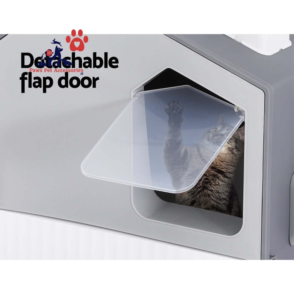 i.Pet Cat Litter Box Large Tray Kitty Toilet Fully Enclosed House Hooded Scoop Mat Grey