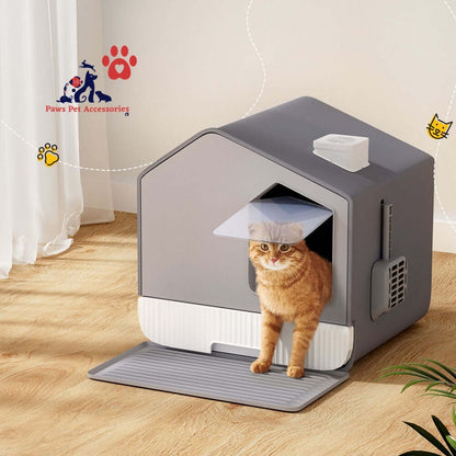 i.Pet Cat Litter Box Large Tray Kitty Toilet Fully Enclosed House Hooded Scoop Mat Grey