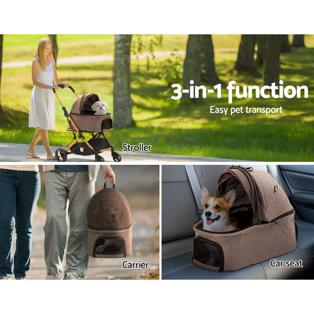 i.Pet Pet Stroller Dog Pram Large Cat Carrier Travel Foldable 4 Wheels Pushchair Double