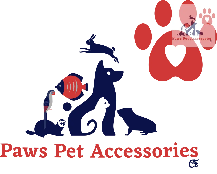 Paws Pet Accessories gift card logo with pet silhouettes and red paw print design