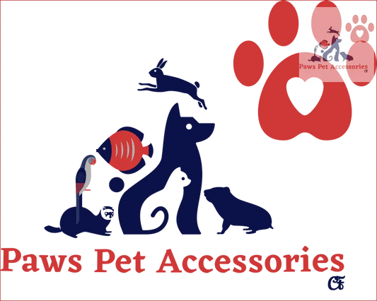 Paws Pet Accessories gift card logo with pet silhouettes and red paw print design