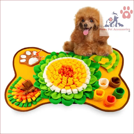 Colorful PETSWOL Pet Snuffle Mat shaped like a bone with flower patterns for dogs