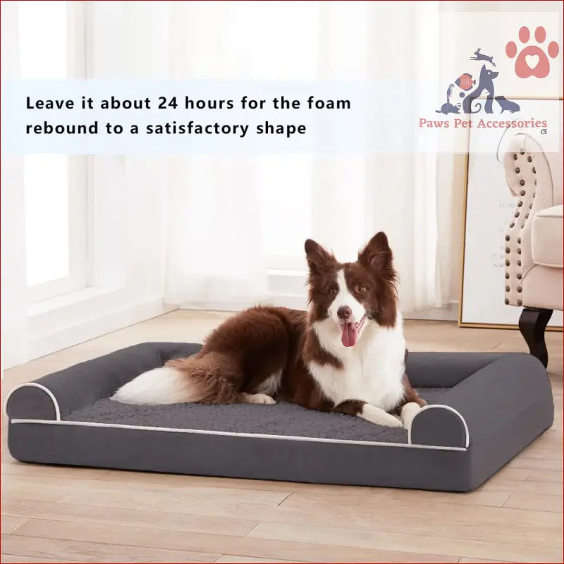 Gray orthopedic memory foam dog bed with raised bolster sides for PETSWOL Curved Design Four Seasons Pet Sofa