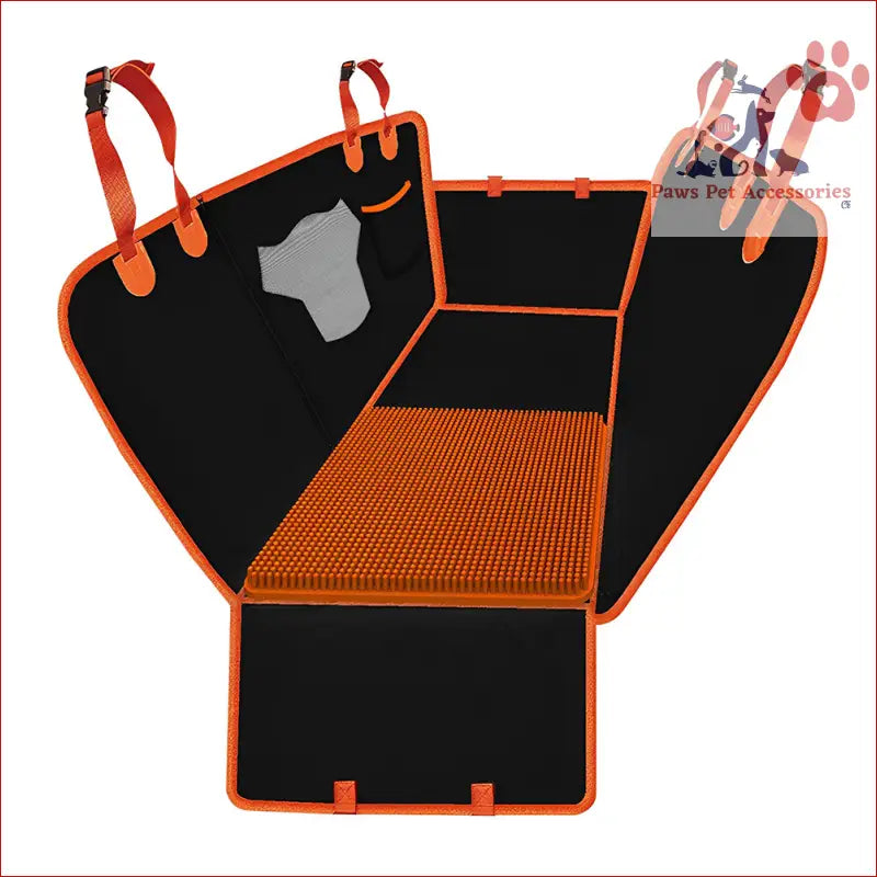 Stylish black and orange Petswol Dog Car Seat Cover with snuffle mat for pets