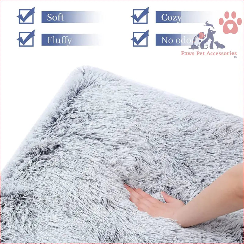 Hand touching a cozy PETSWOL plush gray shag rug for warmth-light grey comfort