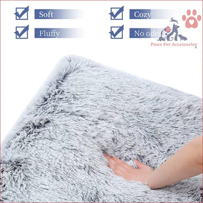 Hand touching a cozy PETSWOL plush gray shag rug for warmth-light grey comfort