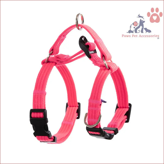 Pink adjustable dog double-lined straps harness with black buckles for comfy walks