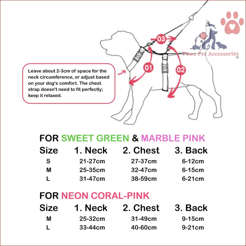 Dog harness sizing chart for Dog Double-Lined Straps Harness Adjustable in Neon Carol-Pink