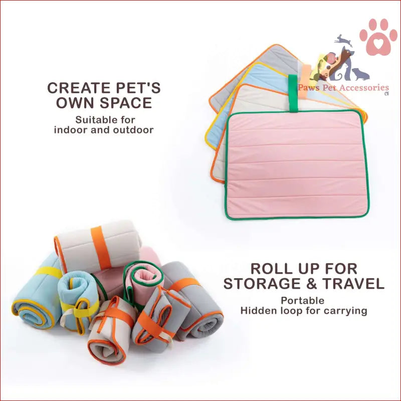 Portable Pet Dog Cooling Mat in Pink, perfect travel roll-up cool pad bed for outdoor fun