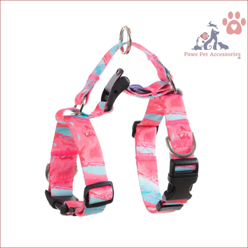 Pink and blue patterned dog collar with buckle for Dog Double-Lined Straps Harness Adjustable