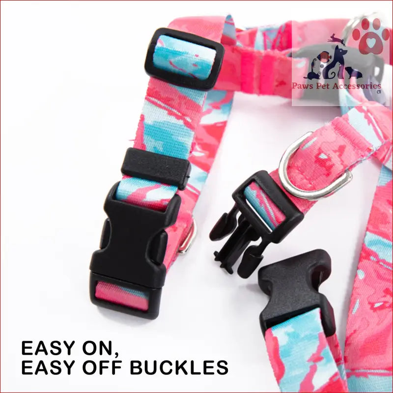 Pink and blue camouflage dog collar with black buckles for Dog Double-Lined Straps Harness