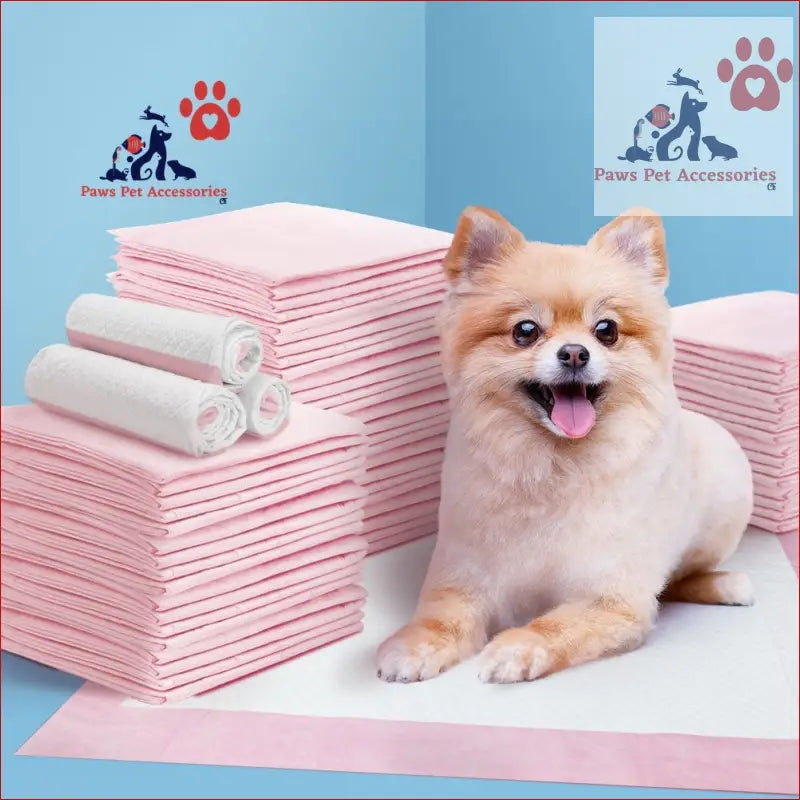 Happy Pomeranian dog relaxing by i.Pet training pads 200pcs 60x60cm in pink and white