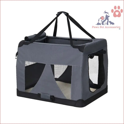 Portable gray and black i.Pet Pet Carrier Soft crate for cat travel 60x42cm with mesh panels