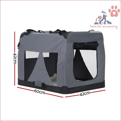 Portable gray and black pet carrier soft with mesh windows for cat travel 60x42cm