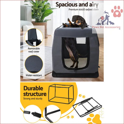 Portable gray fabric i.Pet Pet Carrier Soft Crate with mesh for easy cat travel 60x42cm