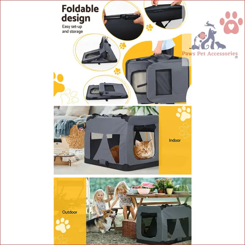 Foldable portable pet carrier soft for cat travel 60x42cm with mesh windows