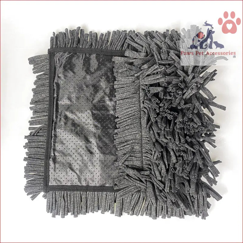 Gray shaggy fringe fabric mat, perfect for PETSWOL Dog Snuffle and interactive play