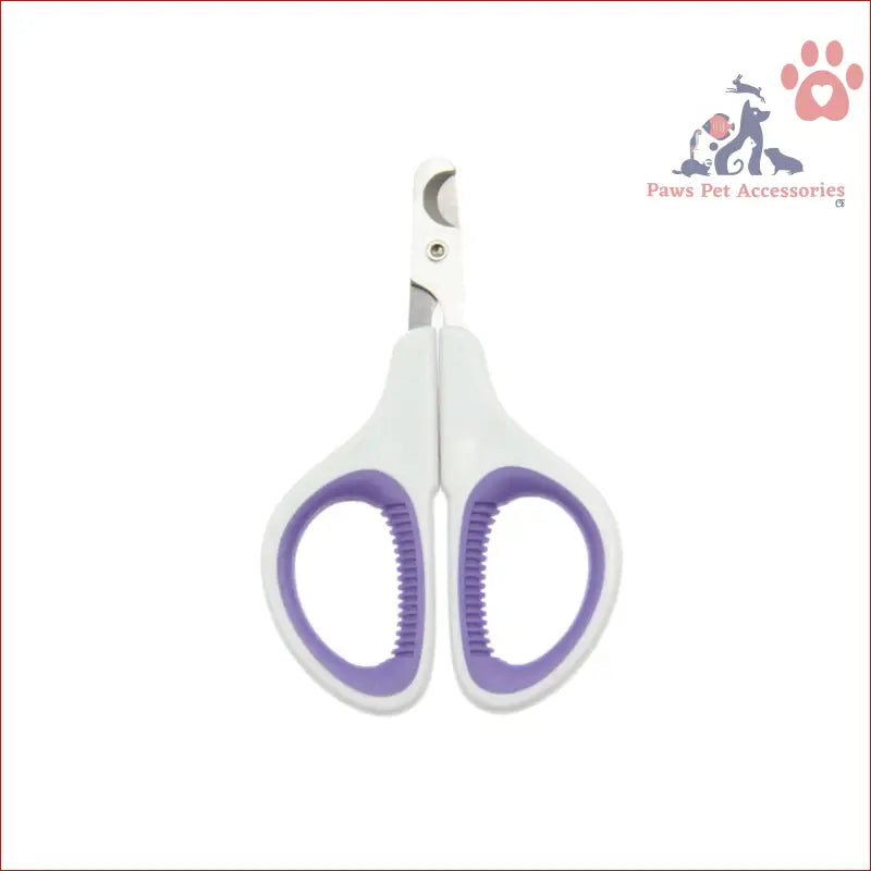 White scissors with purple grip for easy pet nail clipping and cat claw cutting