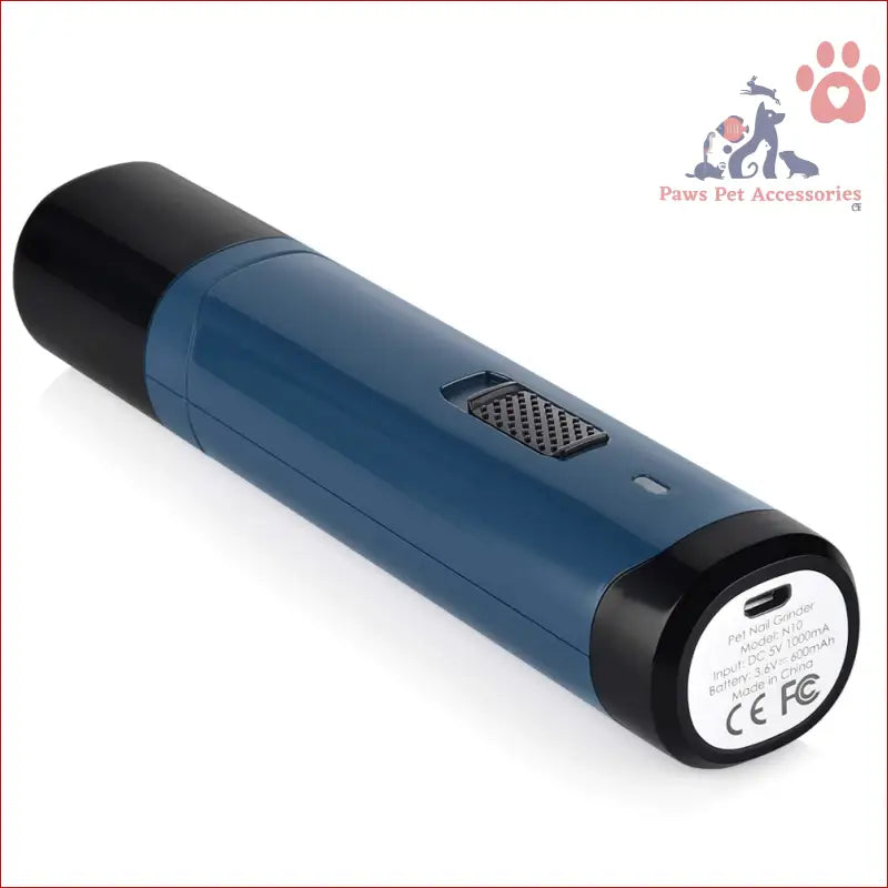 Blue and black pet nail grinder with mesh speaker in the N10 electric trimmer