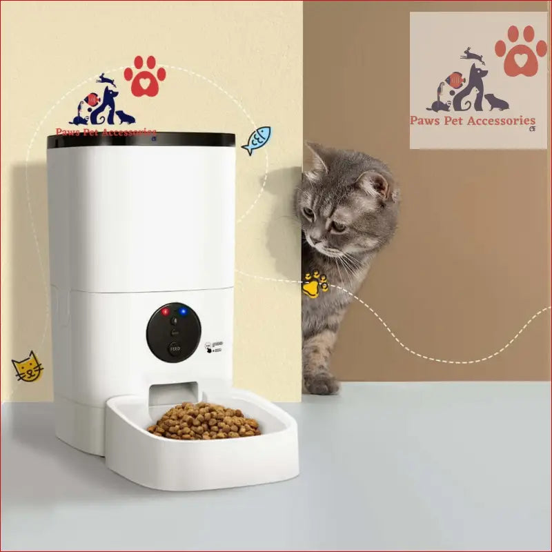 I.Pet Automatic Pet Feeder 6L Wifi, smart food dispenser with white housing and bowl