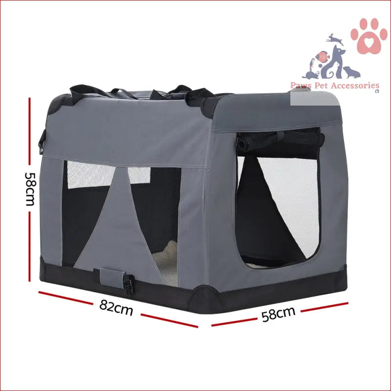 Portable fabric pet carrier soft for cat travel 82x58cm with mesh windows in gray/black