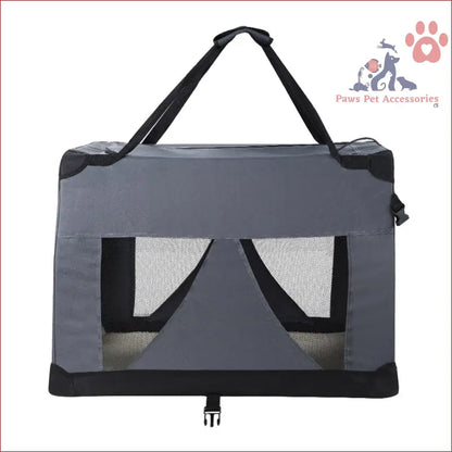 Portable gray and black Pet Carrier Soft with mesh panels for cat travel 82x58cm