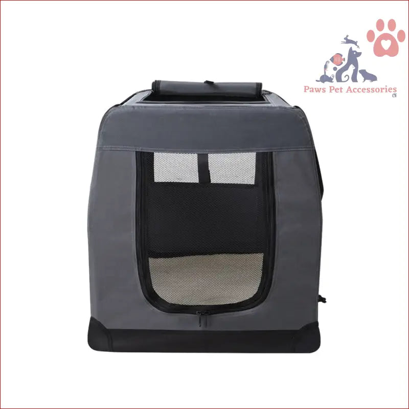 Portable grey and black soft crate dog cat travel 82x58cm with mesh panels