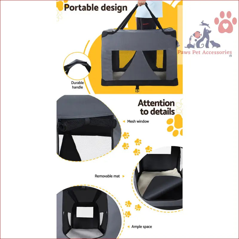 Portable black pet carrier soft with mesh windows for cat travel 82x58cm and dogs