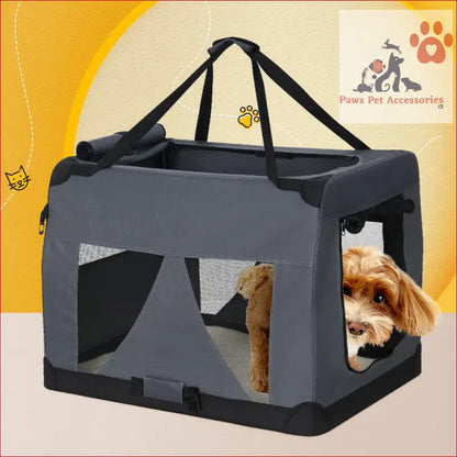 Portable soft-sided pet carrier with mesh for cats and dogs, perfect for travel at 82x58cm