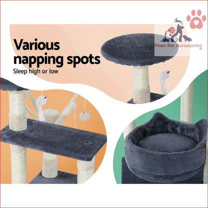 Cat furniture with elevated sleeping spots in dark blue for the i.Pet Cat Tree 110cm