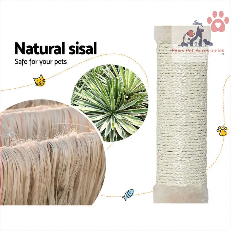 Natural sisal rope on a post of the i.Pet Cat Tree 110cm Tower Scratching Post