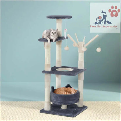 Multi-level i.Pet Cat Tree 110cm with scratching posts, beds, and toys in navy and beige