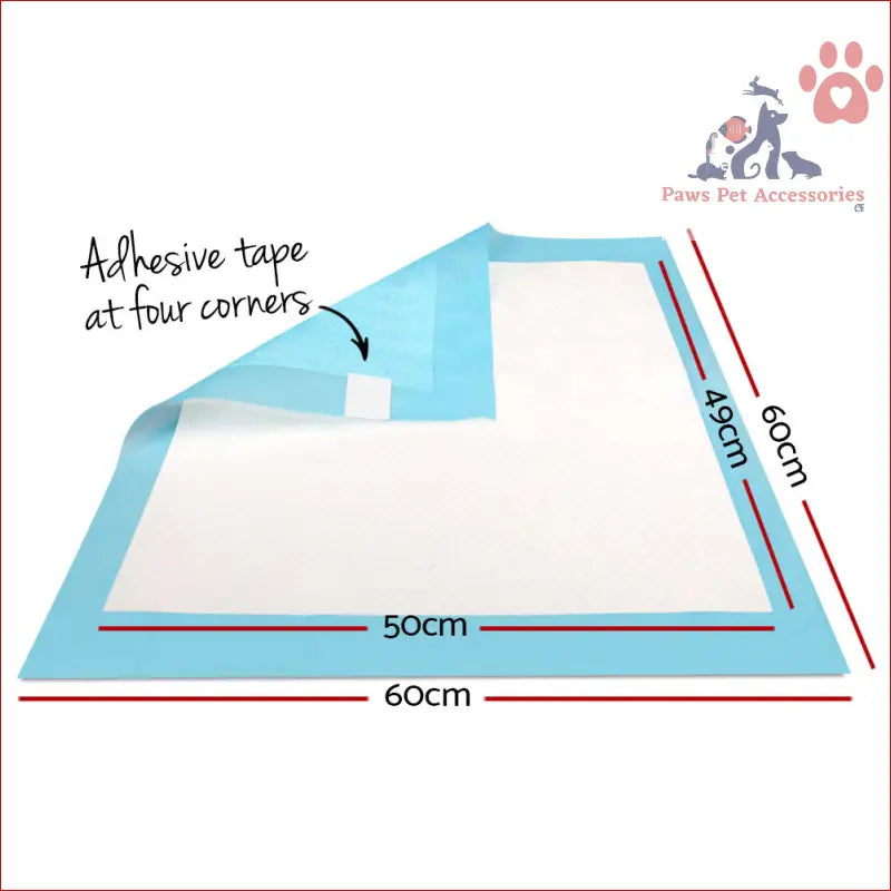 Diagram of light blue surgical drape measurements for super absorbent pet training pads