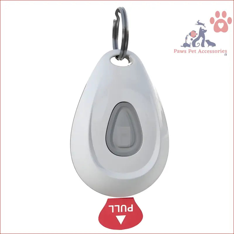 White teardrop pendant with gray center for Mitey Tick Off Pet Electronic Tick Repeller