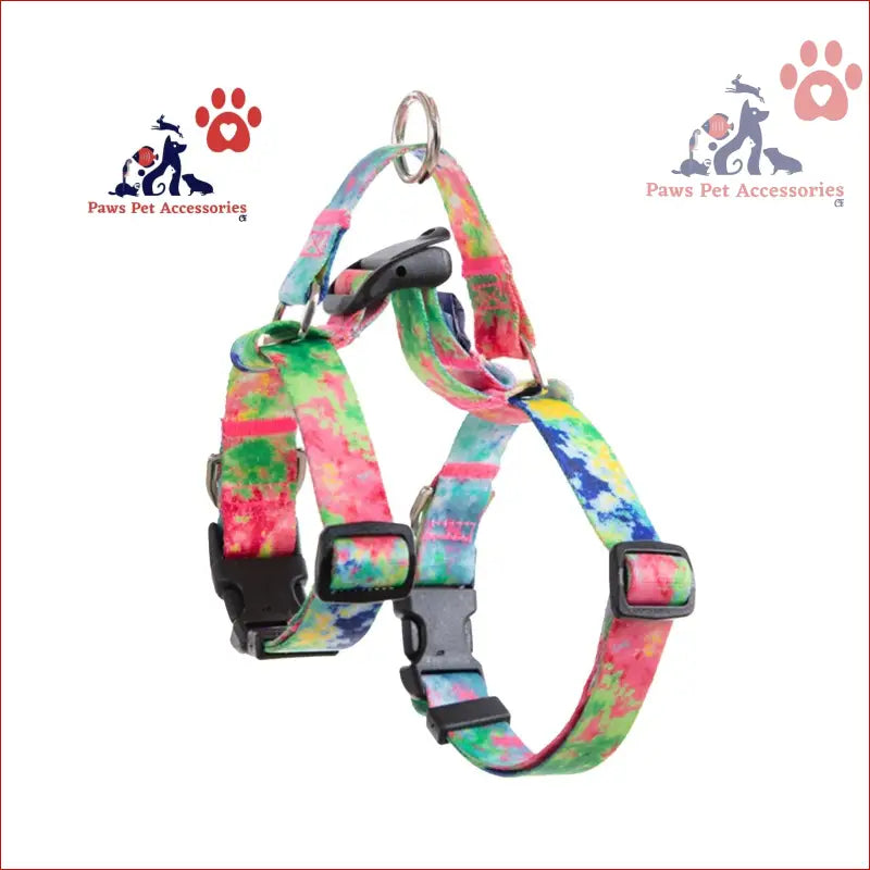 Colorful tie-dye dog double-lined straps harness with adjustable plastic buckles