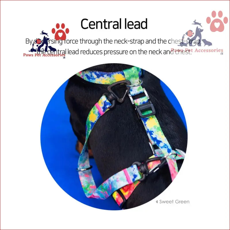 Colorful tie-dye dog double-lined straps harness with adjustable fit and lead attachment