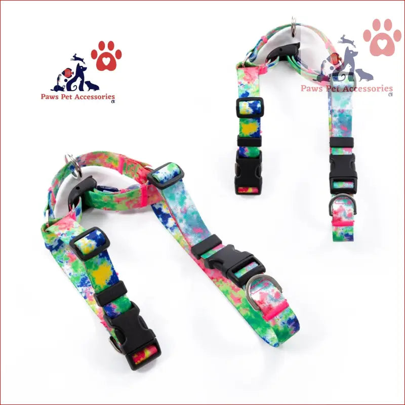 Colorful floral dog collar with black buckle for double-lined straps harness adjustable use