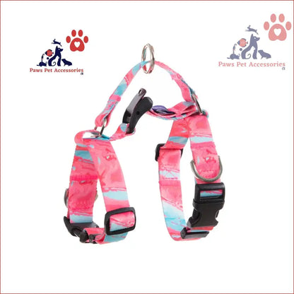 Stylish Pink and Blue Tie-Dye Dog Double-Lined Straps Harness Adjustable with Black Buckles