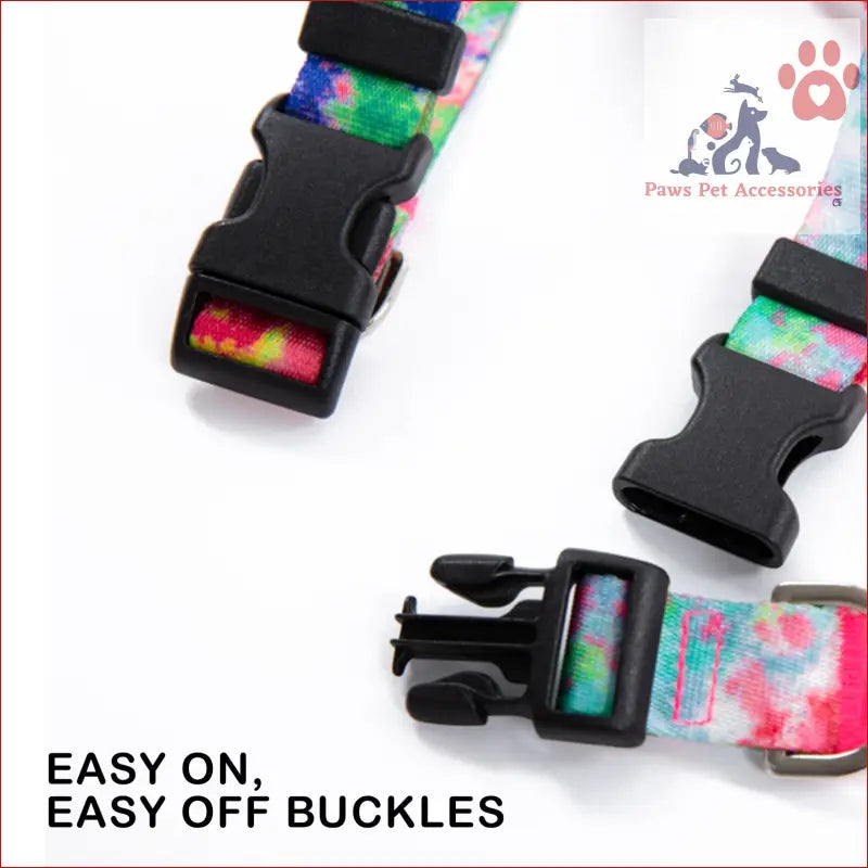 Colorful tie-dye dog collar with black buckles for Dog Double-Lined Straps Harness