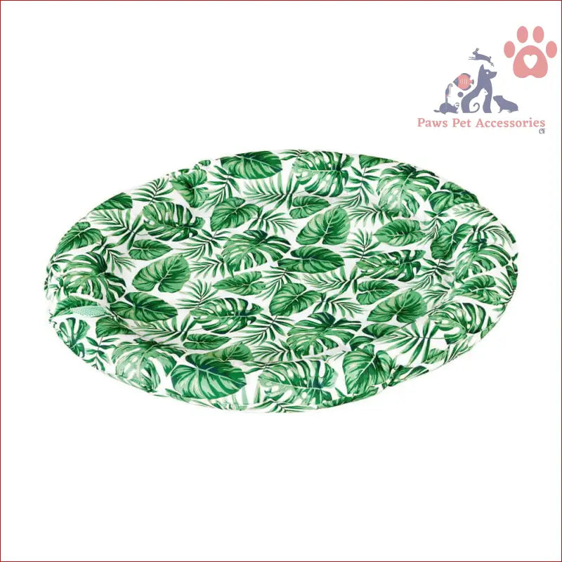 Oval platter featuring tropical monstera leaf pattern for i.Pet Pet Cooling Mat