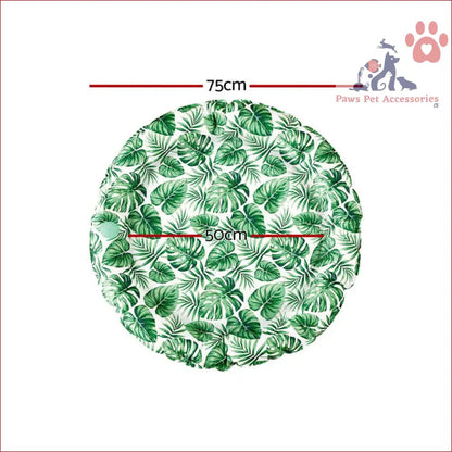 Circular pet cooling mat with tropical monstera leaf pattern for summer comfort