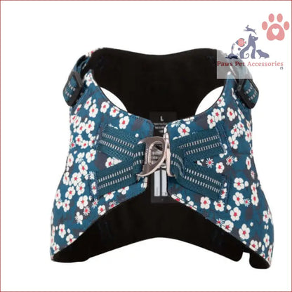 True Love Floral Doggy Harness in teal with white cherry blossoms for stylish pups